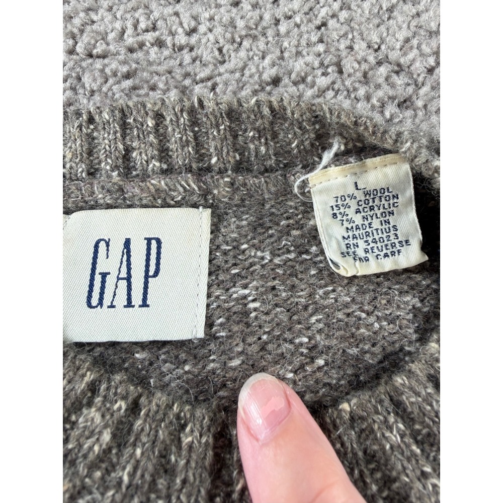Vintage GAP Mens Large gray brown  Wool Blend m Salt and Pepper Crewneck Sweater - Picture 2 of 7